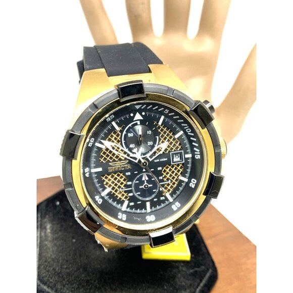 Invicta Men's Watch 28100 Aviator Quartz Gold Black Dial Chronograph Rubber Band - Picture 14 of 15